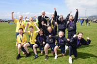 Gourock Highland Games 2022 Chieftain George McLeary with mini-Highland Games winners